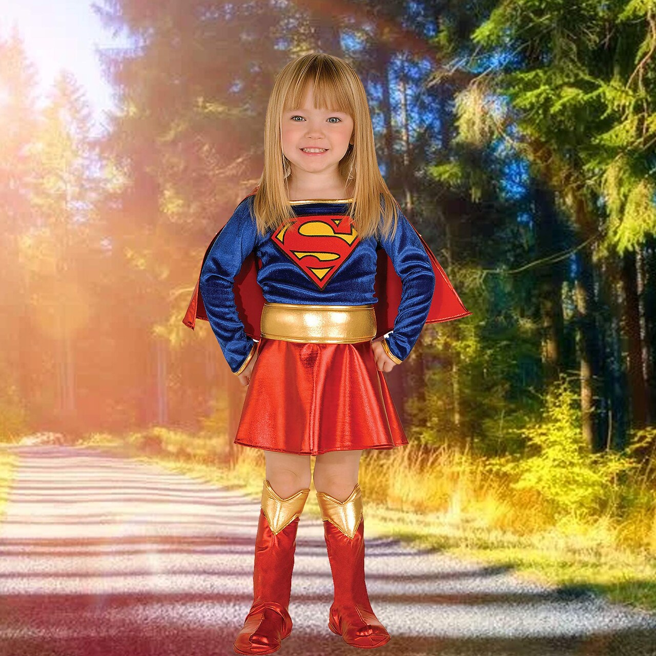 Toddler Deluxe Supergirl Costume with Cape Belt and Boot Covers Included